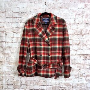 Vintage Polo Sport Ralph Lauren Sports Woman Plaid Double Breasted Wool Coat NEW